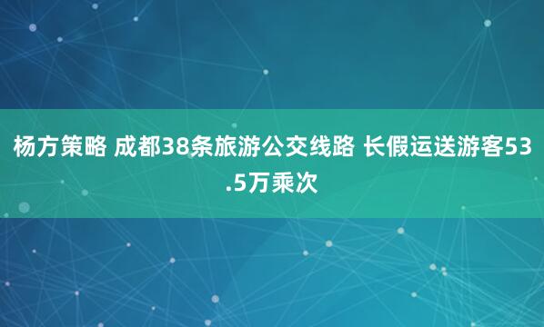 杨方策略 成都38条旅游公交线路 长假运送游客53.5万乘次